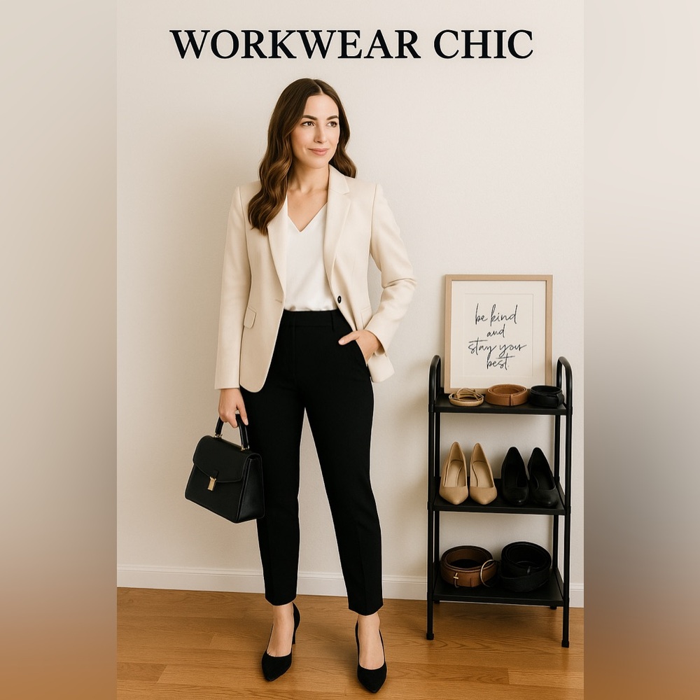 Classic Black Slim-Fit Pants – Size L